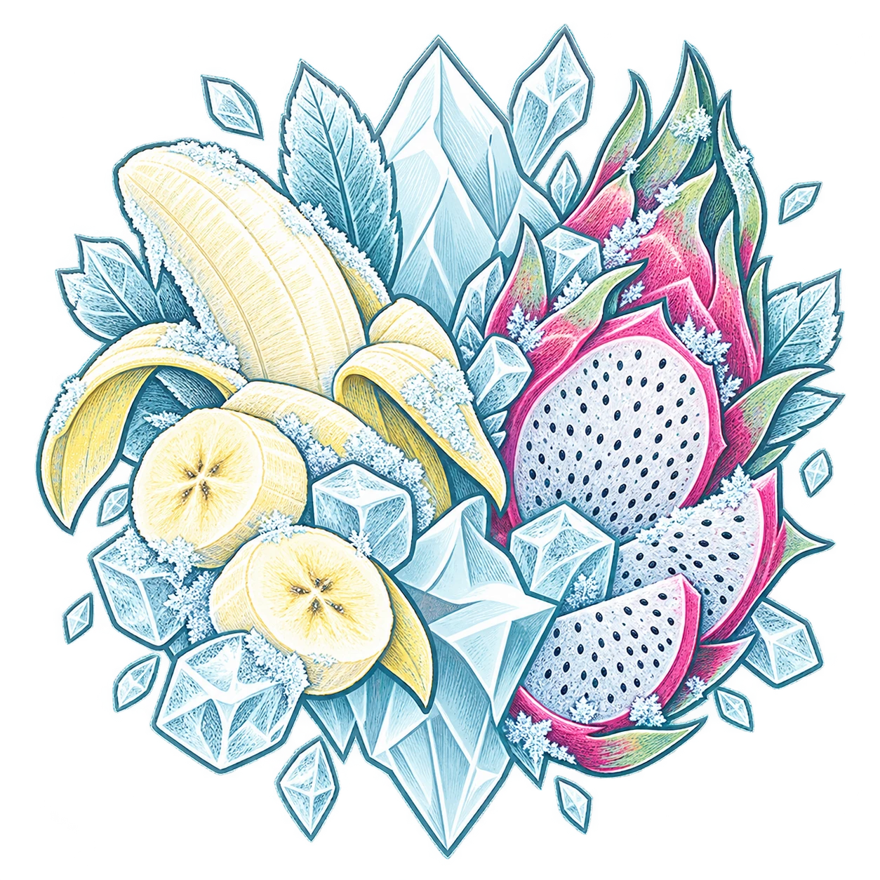 Flavour illustration for FUMOT 50K 2-in-1 Banana Ice & Black Dragon Ice