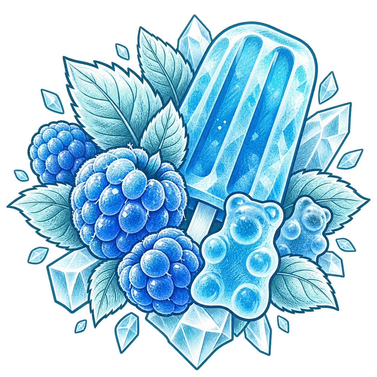 Flavour illustration for FUMOT 50K 2-in-1 Blue Razz Gummy Bear & Blue Razz Ice Pop