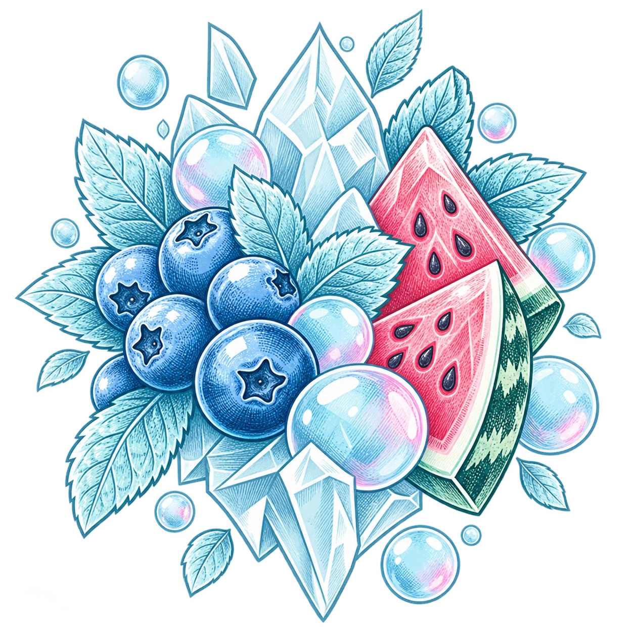 Flavour illustration for FUMOT 50K 2-in-1 Blueberry Hubba Bubba & Watermelon Hubba Bubba