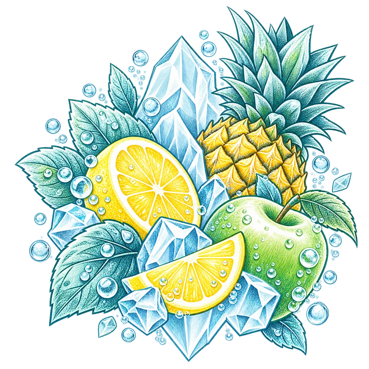 Flavour illustration for FUMOT 50K 2-in-1 Cola Lemon & Pineapple Lemon Green Apple
