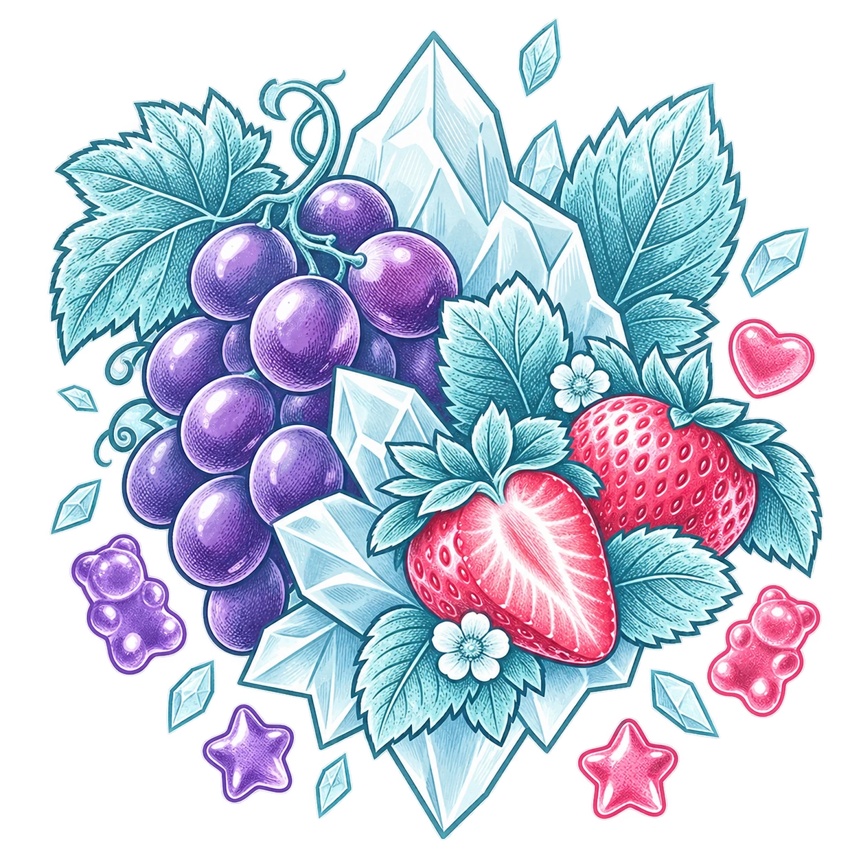 Flavour illustration for FUMOT 50K 2-in-1 Grape Gummy Bear & Strawberry Gummy Bear