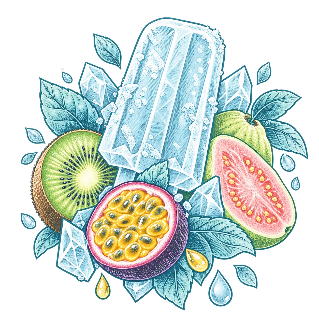 Flavour illustration for FUMOT 50K 2-in-1 Ice Pop & Kiwi Passion Fruit Guava