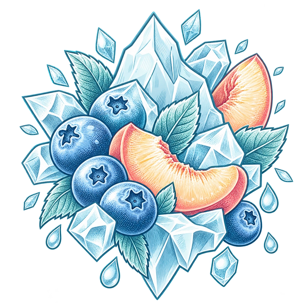 Flavour illustration for FUMOT 50K 2-in-1 Red Bull Ice & Blueberry Peach Ice