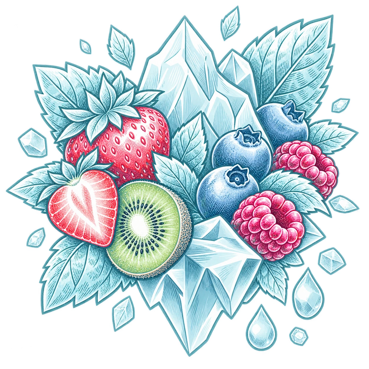 Flavour illustration for FUMOT 50K 2-in-1 Strawberry Kiwi & Blueberry Sour Raspberry