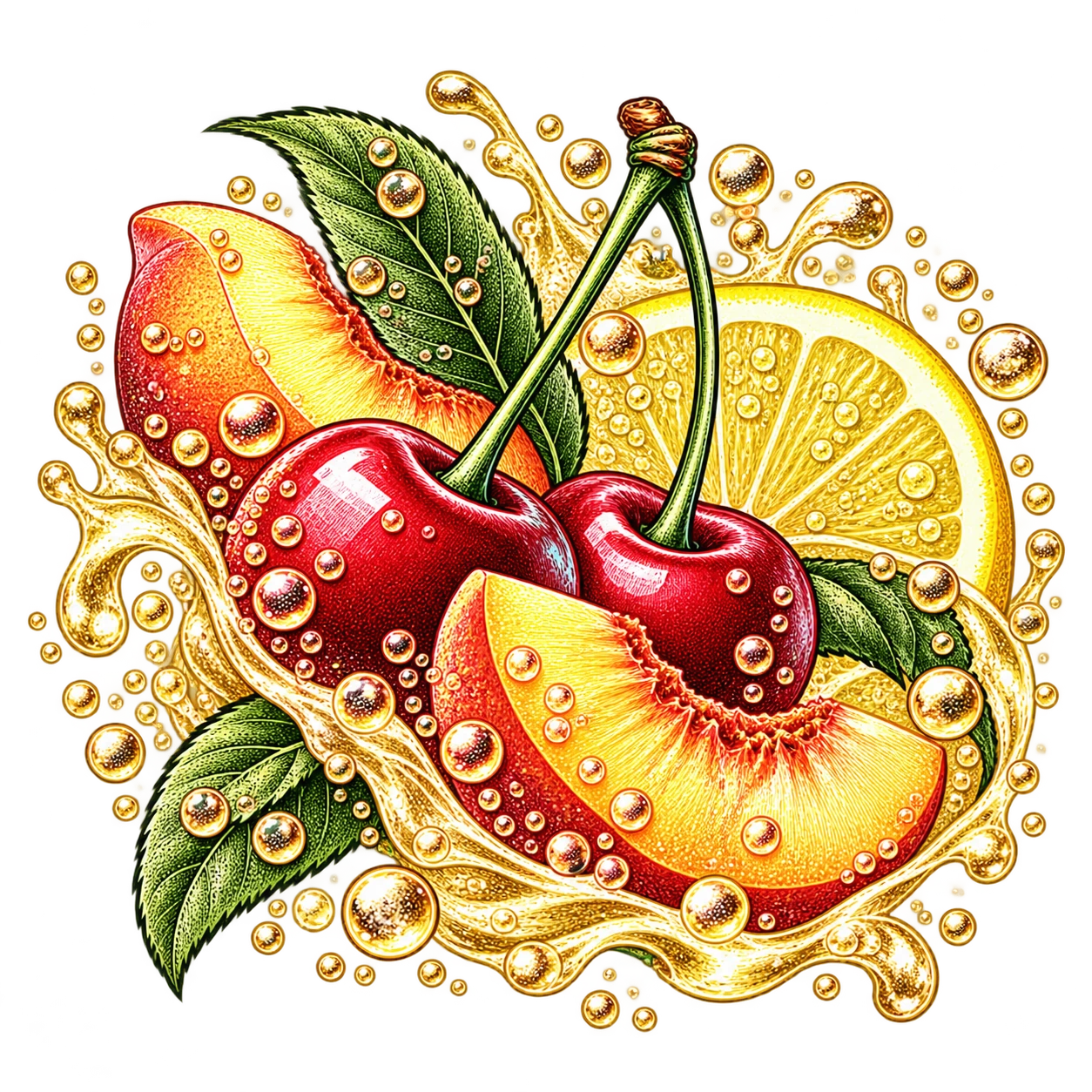 Flavour illustration for JNR Falcon-X 18K Cherry Peach Lemonade